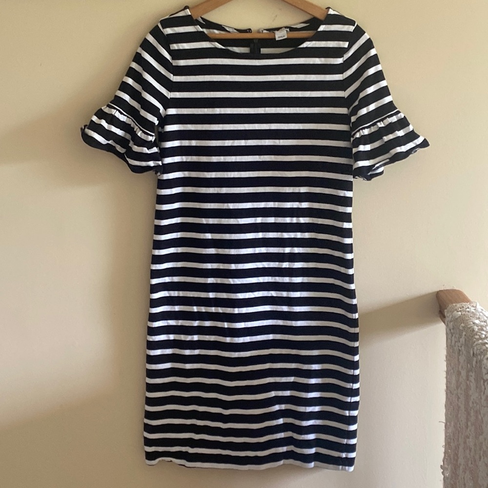 J Crew Striped cotton ruffle sleeved Dress XS